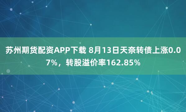 苏州期货配资APP下载 8月13日天奈转债上涨0.07%，转股溢价率162.85%